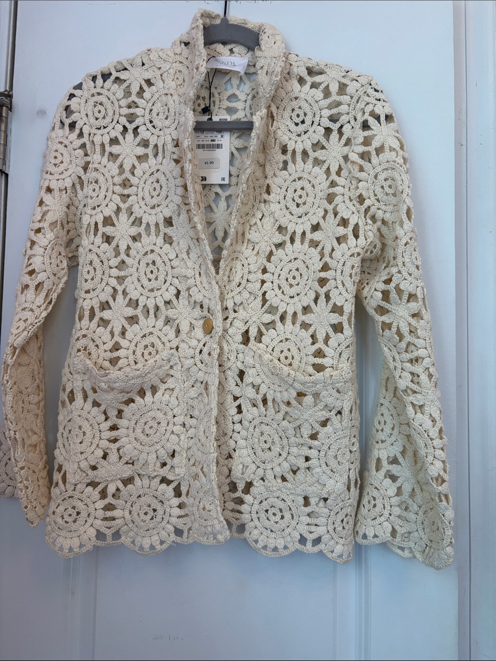 Zara Cream Crochet Openwork Blazer